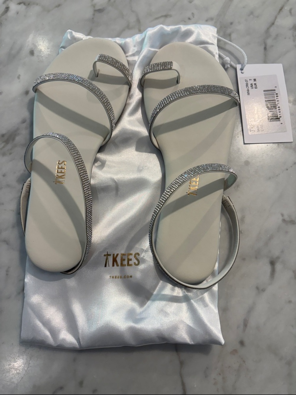 TKEES Infinity Mia Napa Cream Triple-Strap Flat Sandals